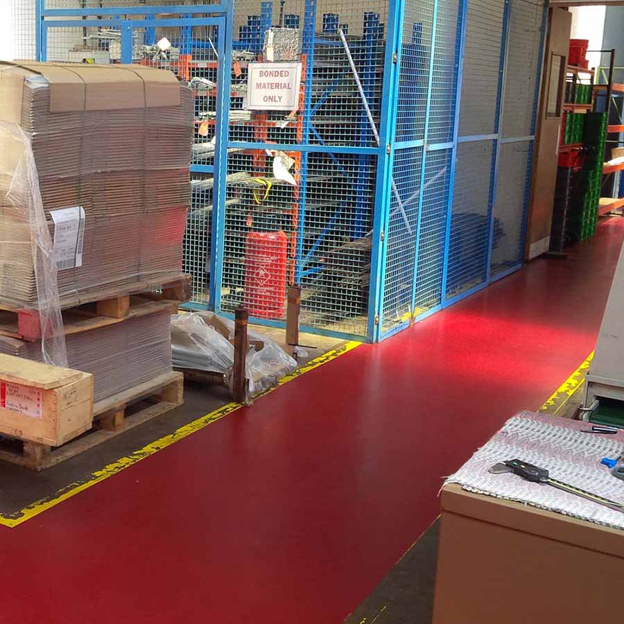 warehouse and logistics centre with painted paths