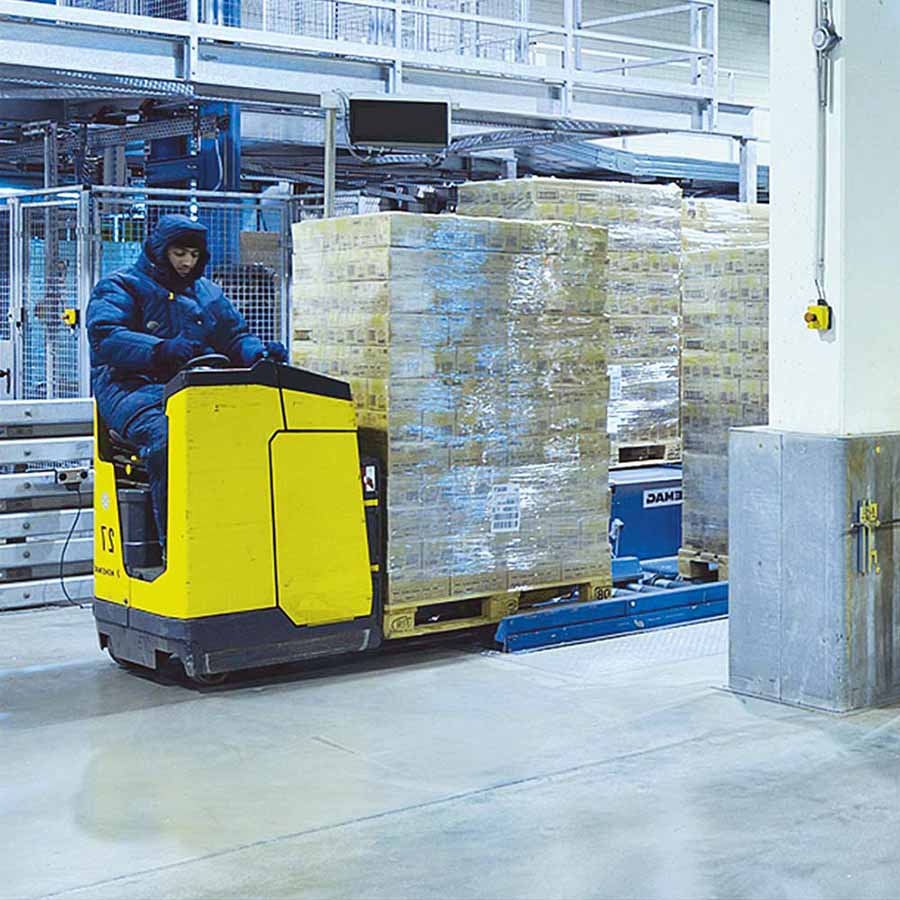 Forklift in storage warehouse