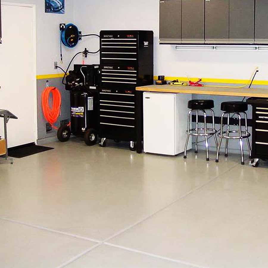 workshop with black toolbox
