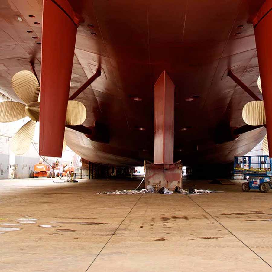 underneath a ship